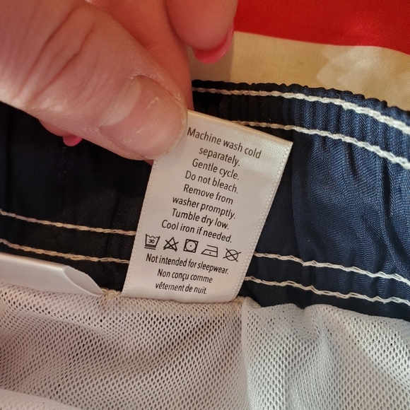 Gymboree Boys Red White & Blue Stars & Stripes Patriotic Flag Print Swim Trunks - Picture 4 of 12